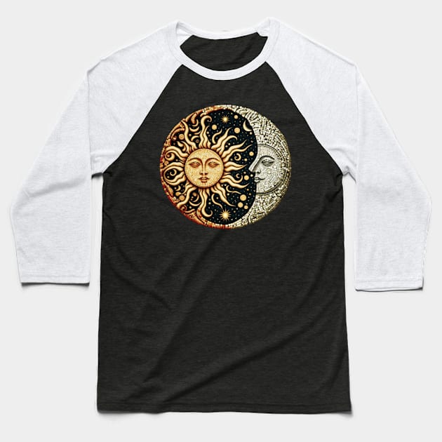 Sun and Moon Mosaic Baseball T-Shirt by UnrealArtDude